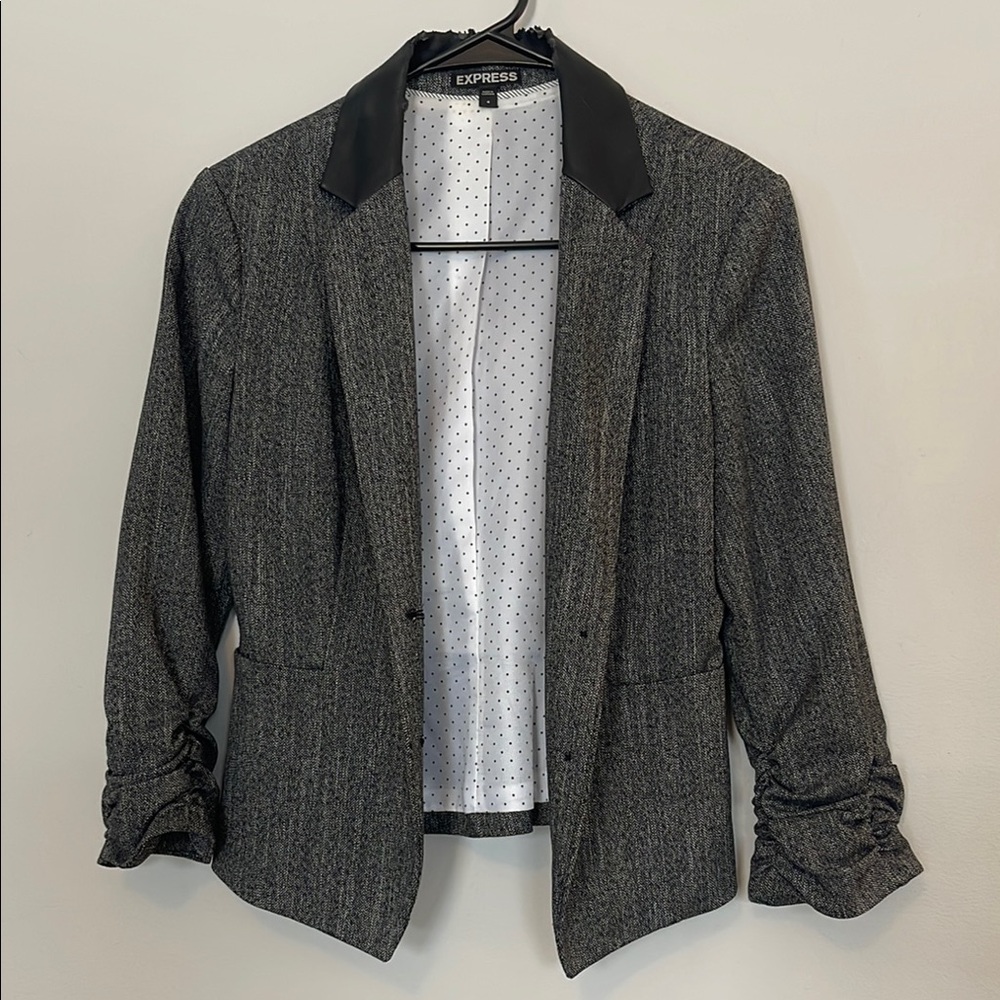 Express Gray Women's Blazer with leather detailed collar